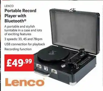 Lidl Lenco Portable Record Player With Bluetooth offer