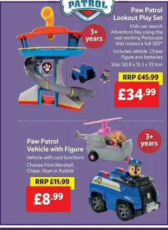 Lidl Paw Patrol Lookout Play Set Or Vehicle With Figure offer