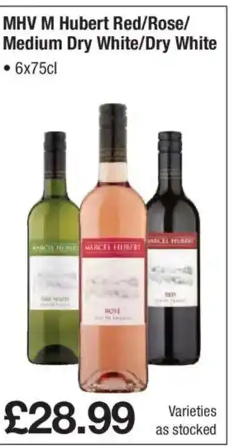 Booker Wholesale MHV M Hubert Red/Rose/ Medium Dry White/Dry White offer
