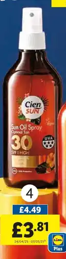 Lidl Cien Sun Oil Spray offer
