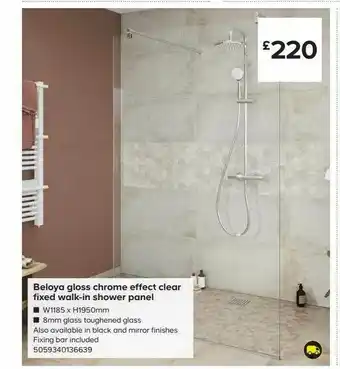 TradePoint Beloya Gloss Chrome Effect Clear Fixed Walk-in Shower Panel offer