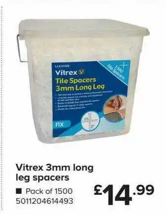 TradePoint Vitrex 3mm Long Leg Spacers offer