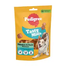 Iceland Pedigree Tasty Minis Adult Dog Treats Chicken & Duck Chewy Cubes 130g offer