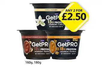 Londis GetPro Yoghurt Vanilla, Chocolate Hazelnut, Caramel offer