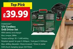 Lidl PARKSIDE 12V Cordless Drill Driver Set offer