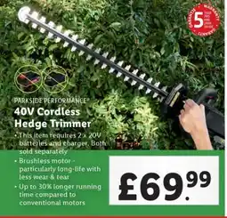 Lidl PARKSIDE PERFORMANCE 40V Cordless Hedge Trimmer offer