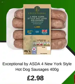 Asda Exceptional by ASDA 4 New York Style Hot Dog Sausages offer