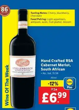 Lidl Hand Crafted RSA Cabernet Merlot, South African offer