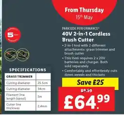 Lidl PARKSIDE PERFORMANCE 40V 2-in-1 Cordless Brush Cutter offer
