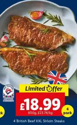 Lidl 4 British Beef XXL Sirloin Steaks offer