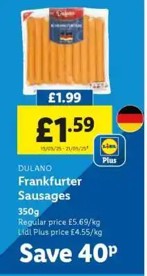 Lidl Dulano Frankfurter Sausages offer