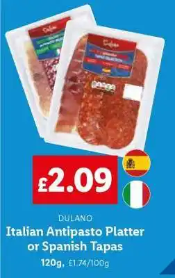 Lidl Dulano Italian Antipasto Platter or Spanish Tapas offer