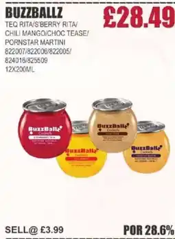 Bestway BUZZBALLZ Teq rita/s'berry rita/ chili mango/choc tease/ pornstar martini offer