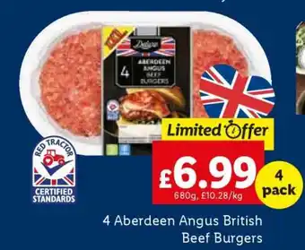 Lidl 4 Aberdeen Angus British Beef Burgers offer