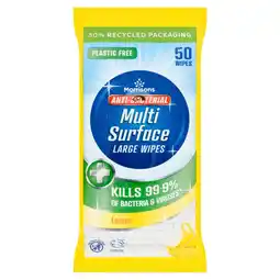 Morrisons Morrisons Antibacterial Large Wipes Lemon 50 pack offer
