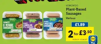 Lidl Vemondo Plant-Based Sausages offer