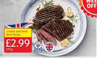 Aldi 2 Garlic And Herb Beef Steaks offer