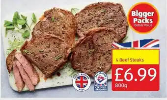 Aldi 4 Beef Steaks offer