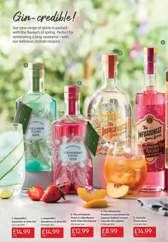 Aldi Haysmith's Cucumber & Lime Gin , Haysmith's Strawberry & Rose Gin , The Infusionist Peach & Elderflower Gold Flake Gin Liqueu offer