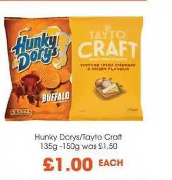 Centra Hunky Dorys - Tayto Craft 135g-150g offer