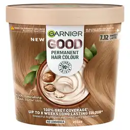 Asda Garnier Good Permanent Hair Dye No Amonia & Shea Butter Formula 100% Grey Coverage 7.12 Sweet Latte offer