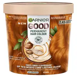 Asda Garnier Good Permanent Hair Dye No Ammonia Formula 100% Grey Coverage 7.43 Turmeric Copper offer