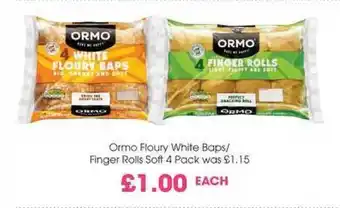 Ormo Floury White Baps-Finger Rolls 4 Pack