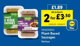 Lidl Vemondo Plant-Based Sausages offer