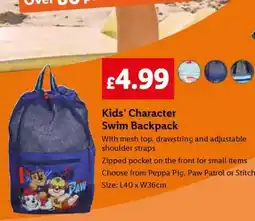 Lidl Kids’ Character Swim Backpack offer