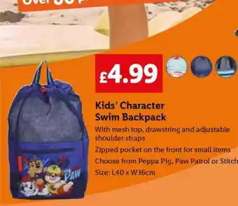 Lidl Kids’ Character Swim Backpack offer