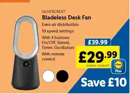 Lidl SILVERCREST Bladeless Desk Fan offer