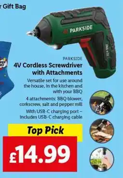 Lidl 4V Cordless Screwdriver with Attachments offer
