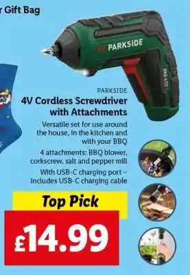 Lidl 4V Cordless Screwdriver with Attachments offer