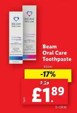 Lidl Beam Oral Care Toothpaste offer