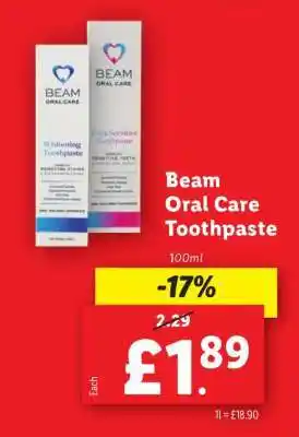 Lidl Beam Oral Care Toothpaste offer