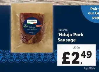 Lidl Italiamo 'Nduja Pork Sausage offer