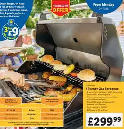 Lidl 4 Burner Gas Barbecue offer
