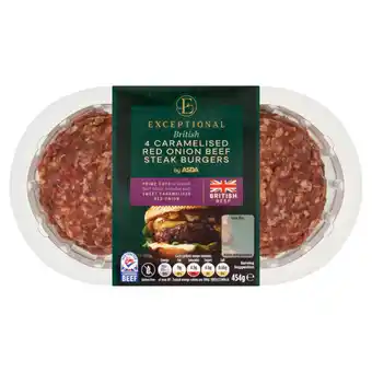 Asda Exceptional by ASDA British 4 Caramelised Red Onion Beef Steak Burgers 454g offer