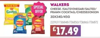 Bestway WALKERS Cheese/salt&vinegar/salted/ prawn cocktail/cheese&onion offer