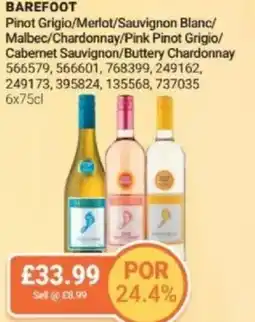 Bestway BAREFOOT Pinot Grigio/Merlot/Sauvignon Blanc/ Malbec/Chardonnay/Pink Pinot Grigio/ Cabernet Sauvignon/Buttery Chardonnay offer