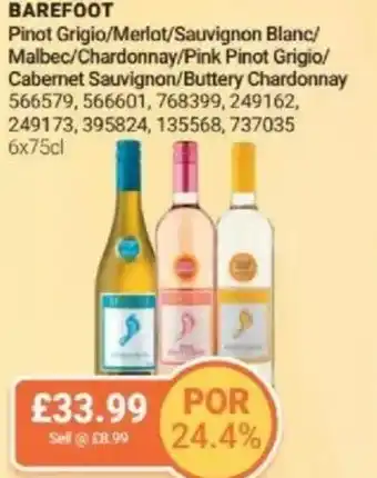 Bestway BAREFOOT Pinot Grigio/Merlot/Sauvignon Blanc/ Malbec/Chardonnay/Pink Pinot Grigio/ Cabernet Sauvignon/Buttery Chardonnay offer