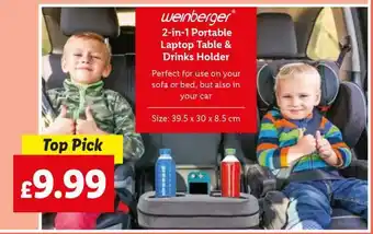 Lidl Weinberger 2-in-1 Portable Laptop Table & Drinks Holder offer