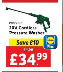 Lidl PARKSIDE 20V Cordless Pressure Washer offer