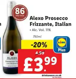 Lidl Alexo Prosecco Frizzante, Italian offer