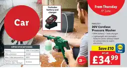 Lidl PARKSIDE 20V Cordless Pressure Washer offer