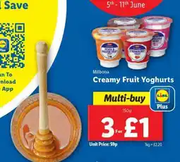 Lidl Milbona Creamy Fruit Yoghurts offer