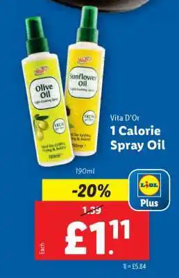 Lidl Vita D'Or 1 Calorie Spray Oil offer