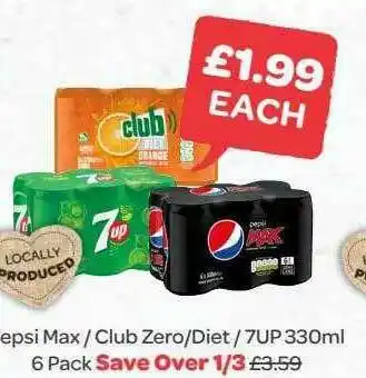 Spar Pepsi Max Club Zero Diet 7up 6 Pack offer