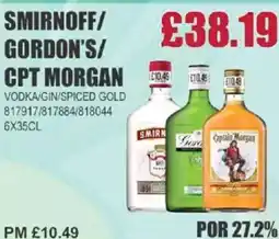 Bestway SMIRNOFF/ GORDON'S/ CPT MORGAN Vodka/gin/spiced gold offer