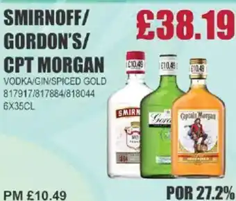 Bestway SMIRNOFF/ GORDON'S/ CPT MORGAN Vodka/gin/spiced gold offer